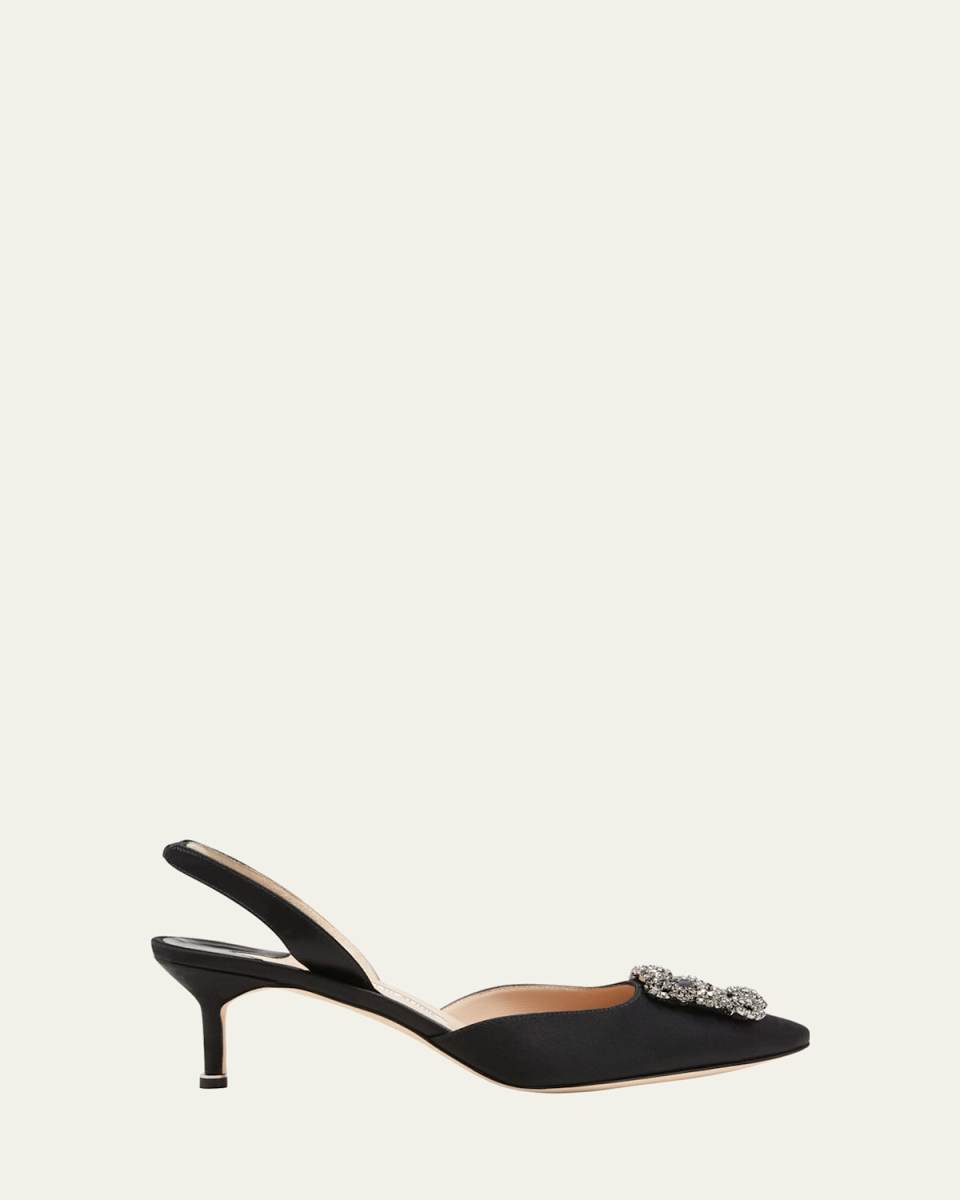 Hangisi Kitten-Heel Satin Slingback Pumps